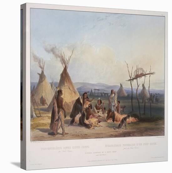 Funeral Scaffold of a Sioux Chief Near Fort Pierre, Engraved by J. Hurliman, Published in 1839-Karl Bodmer-Stretched Canvas