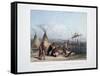 Funeral Scaffold of a Sioux Chief Near Fort Pierre-Karl Bodmer-Framed Stretched Canvas