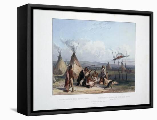 Funeral Scaffold of a Sioux Chief Near Fort Pierre-Karl Bodmer-Framed Stretched Canvas