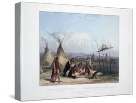 Funeral Scaffold of a Sioux Chief Near Fort Pierre-Karl Bodmer-Stretched Canvas