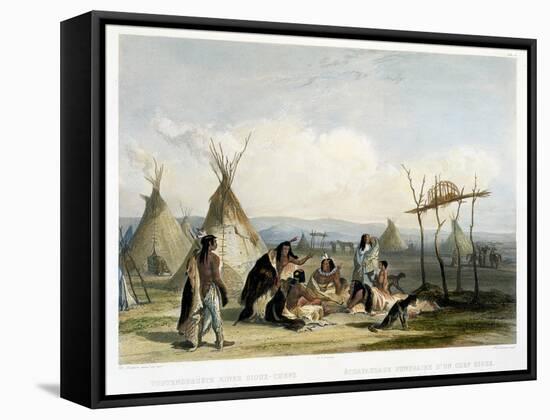 Funeral Scaffold of a Sioux Chief Near Fort Pierre-Karl Bodmer-Framed Stretched Canvas