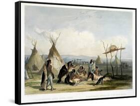 Funeral Scaffold of a Sioux Chief Near Fort Pierre-Karl Bodmer-Framed Stretched Canvas