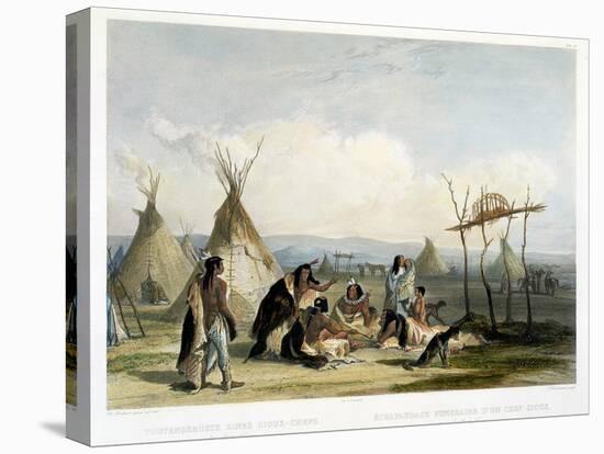 Funeral Scaffold of a Sioux Chief Near Fort Pierre-Karl Bodmer-Stretched Canvas