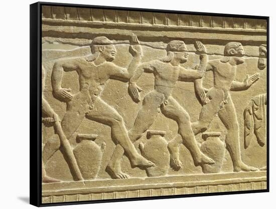 Funeral Stone Depicting Athletes Racing Relief from Sicily, Italy-null-Framed Stretched Canvas