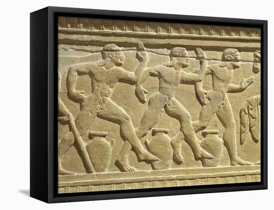 Funeral Stone Depicting Athletes Racing Relief from Sicily, Italy-null-Framed Stretched Canvas