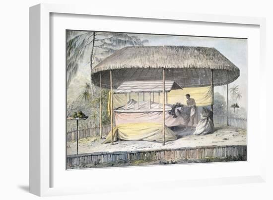 Funeral with Deceased under Canopy, Tahiti, Society Islands, Watercolor by John Webber-null-Framed Giclee Print