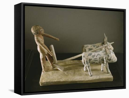 Funerary Model of a Ploughman Leading His Plough Drawn by Two Oxen-Middle Kingdom Egyptian-Framed Stretched Canvas