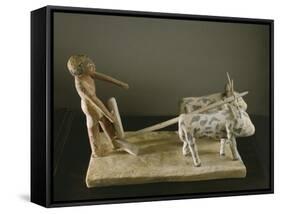 Funerary Model of a Ploughman Leading His Plough Drawn by Two Oxen-Middle Kingdom Egyptian-Framed Stretched Canvas