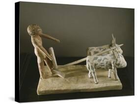 Funerary Model of a Ploughman Leading His Plough Drawn by Two Oxen-Middle Kingdom Egyptian-Stretched Canvas