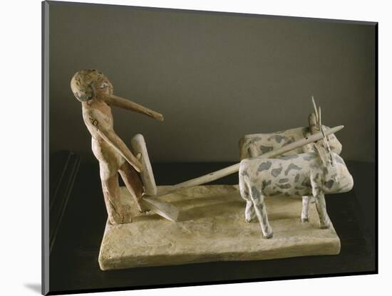 Funerary Model of a Ploughman Leading His Plough Drawn by Two Oxen-Middle Kingdom Egyptian-Mounted Giclee Print