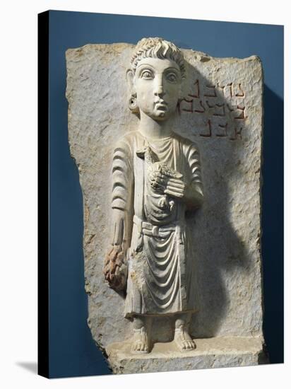 Funerary Relief Depicting a Girl with a Dove, from the Valley of the Tombs, Syria-null-Stretched Canvas