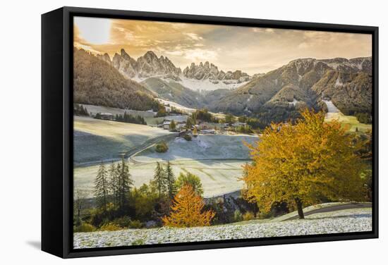 Funes Valley, Trentino Alto Adige, Italy. Dolomites Alps in Autumn-Francesco Riccardo Iacomino-Framed Stretched Canvas