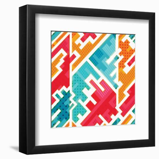 Funky Red Blue Beige Pattern-null-Framed Art Print