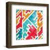 Funky Red Blue Beige Pattern-null-Framed Art Print