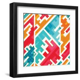 Funky Red Blue Beige Pattern-null-Framed Art Print
