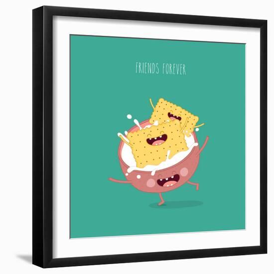 Funny a Cookies Swimming in a Cup with Milk. Friends Forever. Breakfast. Funny Food-Serbinka-Framed Art Print