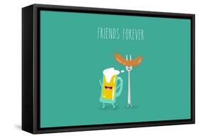 Funny Beer with Sausage. Vector Illustration. Friend Forever.-Serbinka-Framed Stretched Canvas