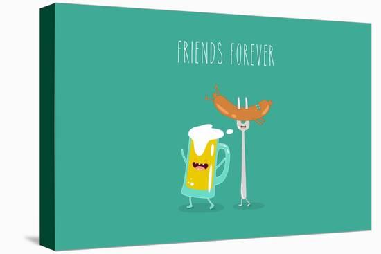 Funny Beer with Sausage. Vector Illustration. Friend Forever.-Serbinka-Stretched Canvas
