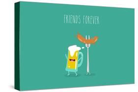 Funny Beer with Sausage. Vector Illustration. Friend Forever.-Serbinka-Stretched Canvas