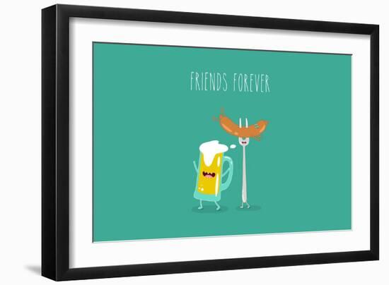 Funny Beer with Sausage. Vector Illustration. Friend Forever.-Serbinka-Framed Art Print