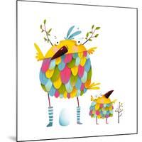 Funny Bird Family Mother and Nestling Egg Kid. Funny Bird Family Mother and Nestling. Bird Parent F-Popmarleo-Mounted Art Print