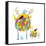 Funny Bird Family Mother and Nestling Egg Kid. Funny Bird Family Mother and Nestling. Bird Parent F-Popmarleo-Framed Stretched Canvas