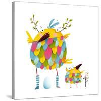 Funny Bird Family Mother and Nestling Egg Kid. Funny Bird Family Mother and Nestling. Bird Parent F-Popmarleo-Stretched Canvas