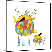 Funny Bird Family Mother and Nestling Egg Kid. Funny Bird Family Mother and Nestling. Bird Parent F-Popmarleo-Mounted Art Print