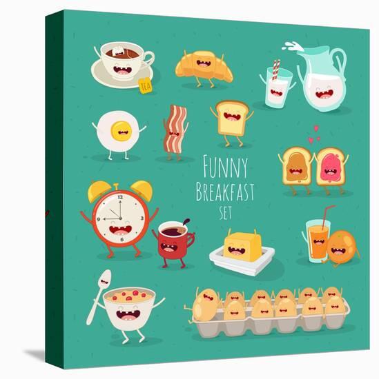 Funny Breakfast Set. Comic Characters. Vector Illustrations.-Serbinka-Stretched Canvas