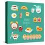 Funny Breakfast Set. Comic Characters. Vector Illustrations.-Serbinka-Stretched Canvas