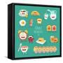 Funny Breakfast Set. Comic Characters. Vector Illustrations.-Serbinka-Framed Stretched Canvas