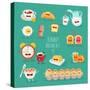 Funny Breakfast Set. Comic Characters. Vector Illustrations.-Serbinka-Stretched Canvas