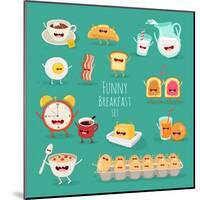Funny Breakfast Set. Comic Characters. Vector Illustrations.-Serbinka-Mounted Art Print
