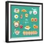 Funny Breakfast Set. Comic Characters. Vector Illustrations.-Serbinka-Framed Art Print