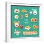 Funny Breakfast Set. Comic Characters. Vector Illustrations.-Serbinka-Framed Art Print