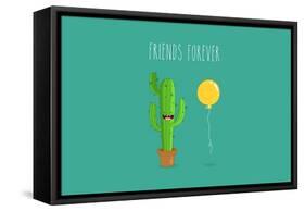 Funny Cactus with Air Balloon. Vector Illustrations. Friends Forever.-Serbinka-Framed Stretched Canvas