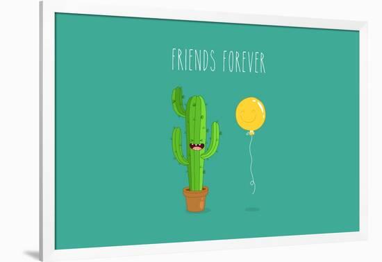 Funny Cactus with Air Balloon. Vector Illustrations. Friends Forever.-Serbinka-Framed Art Print