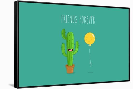 Funny Cactus with Air Balloon. Vector Illustrations. Friends Forever.-Serbinka-Framed Stretched Canvas