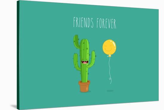 Funny Cactus with Air Balloon. Vector Illustrations. Friends Forever.-Serbinka-Stretched Canvas