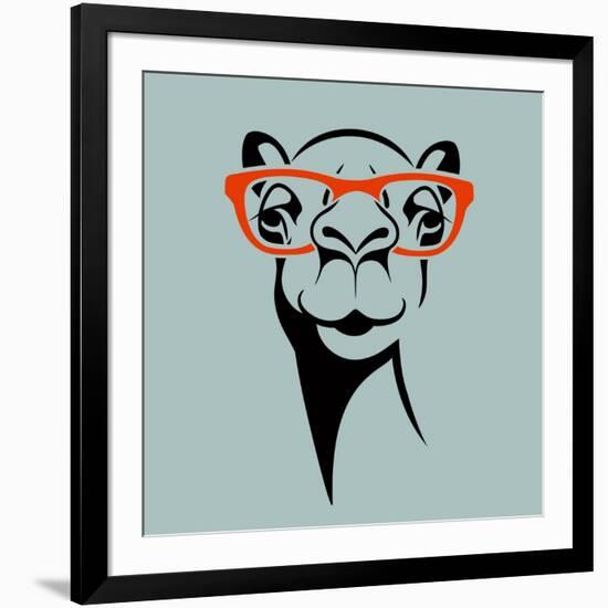 Funny Camel Wearing Glasses. Vector Illustration for T Shirt, Poster, Print Design.-TeddyandMia-Framed Art Print