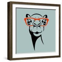 Funny Camel Wearing Glasses. Vector Illustration for T Shirt, Poster, Print Design.-TeddyandMia-Framed Art Print