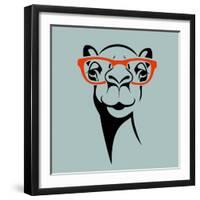 Funny Camel Wearing Glasses. Vector Illustration for T Shirt, Poster, Print Design.-TeddyandMia-Framed Art Print