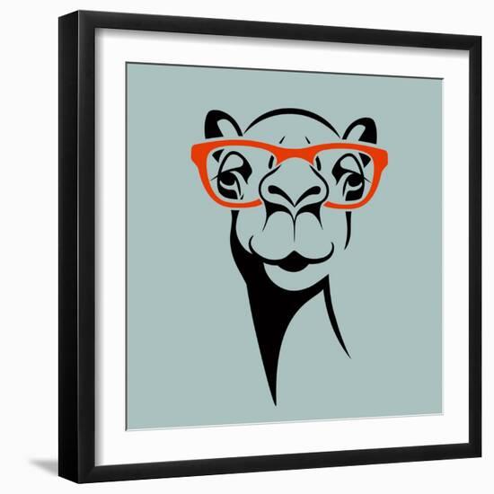 Funny Camel Wearing Glasses. Vector Illustration for T Shirt, Poster, Print Design.-TeddyandMia-Framed Art Print