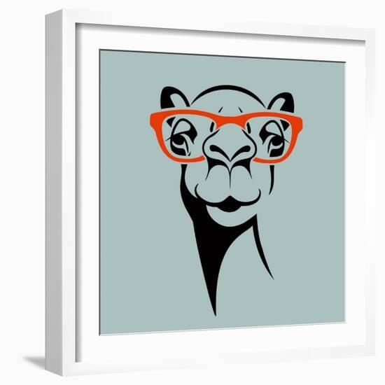 Funny Camel Wearing Glasses. Vector Illustration for T Shirt, Poster, Print Design.-TeddyandMia-Framed Art Print