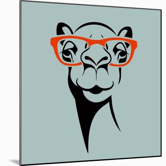 Funny Camel Wearing Glasses. Vector Illustration for T Shirt, Poster, Print Design.-TeddyandMia-Mounted Art Print