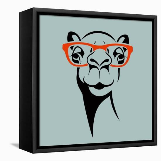 Funny Camel Wearing Glasses. Vector Illustration for T Shirt, Poster, Print Design.-TeddyandMia-Framed Stretched Canvas