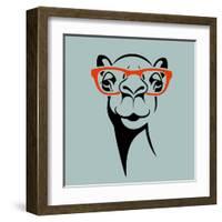 Funny Camel Wearing Glasses. Vector Illustration for T Shirt, Poster, Print Design.-TeddyandMia-Framed Art Print