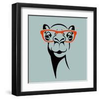 Funny Camel Wearing Glasses. Vector Illustration for T Shirt, Poster, Print Design.-TeddyandMia-Framed Art Print