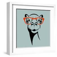 Funny Camel Wearing Glasses. Vector Illustration for T Shirt, Poster, Print Design.-TeddyandMia-Framed Art Print