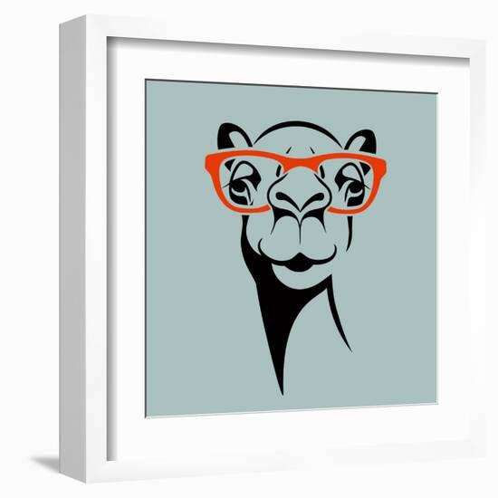 Funny Camel Wearing Glasses. Vector Illustration for T Shirt, Poster, Print Design.-TeddyandMia-Framed Art Print